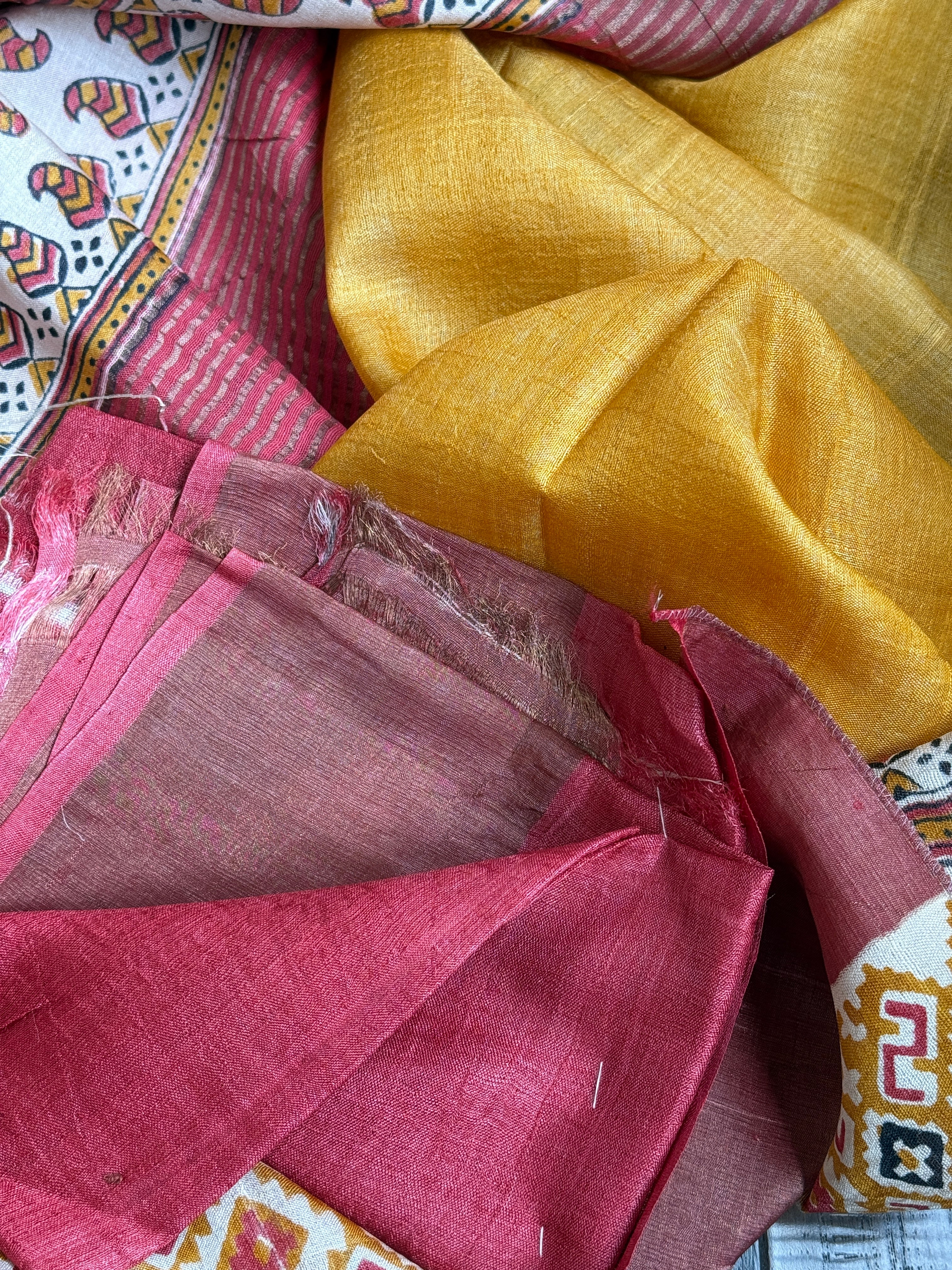Pure Tussar Silk - Yellow Red Black