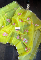 Tantuj Muslin Jamdaani- Yellow Pink Lotus