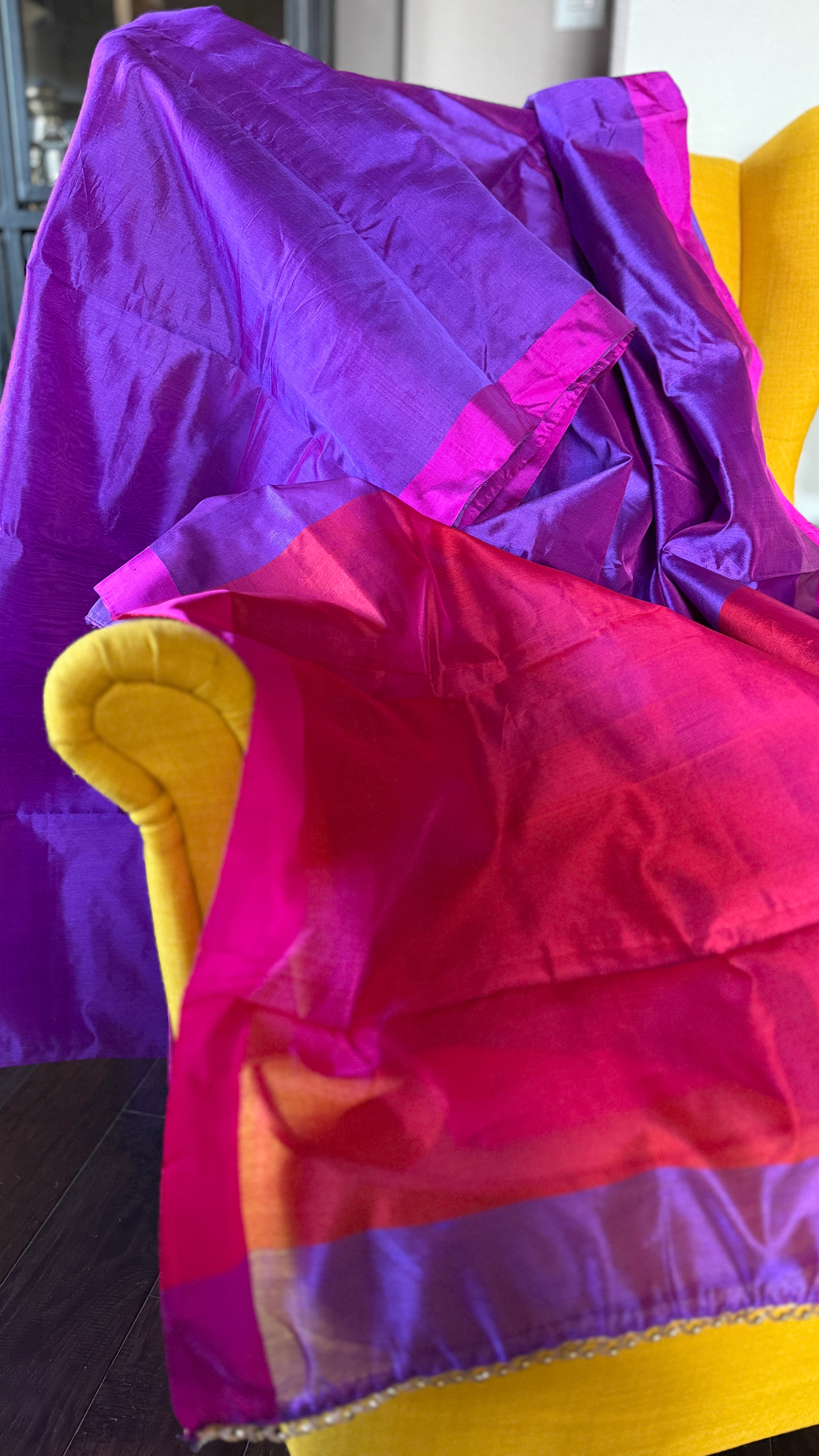 Pure Chanderi Pattu Silk - Purple Magenta Pink