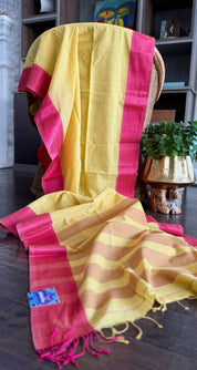 Pure Khadi Cotton Handloom - Yellow Pink