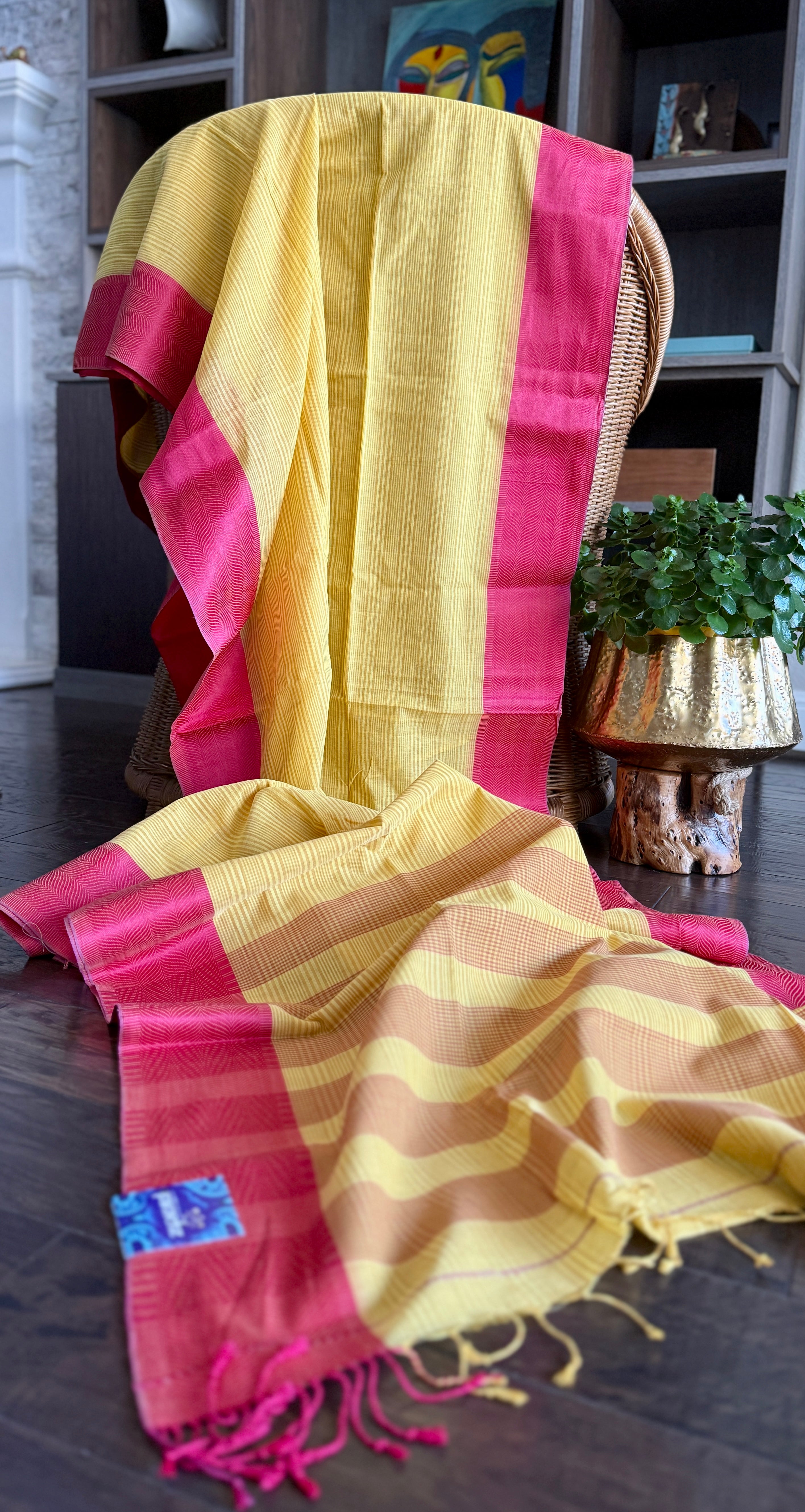 Pure Khadi Cotton Handloom - Yellow Pink