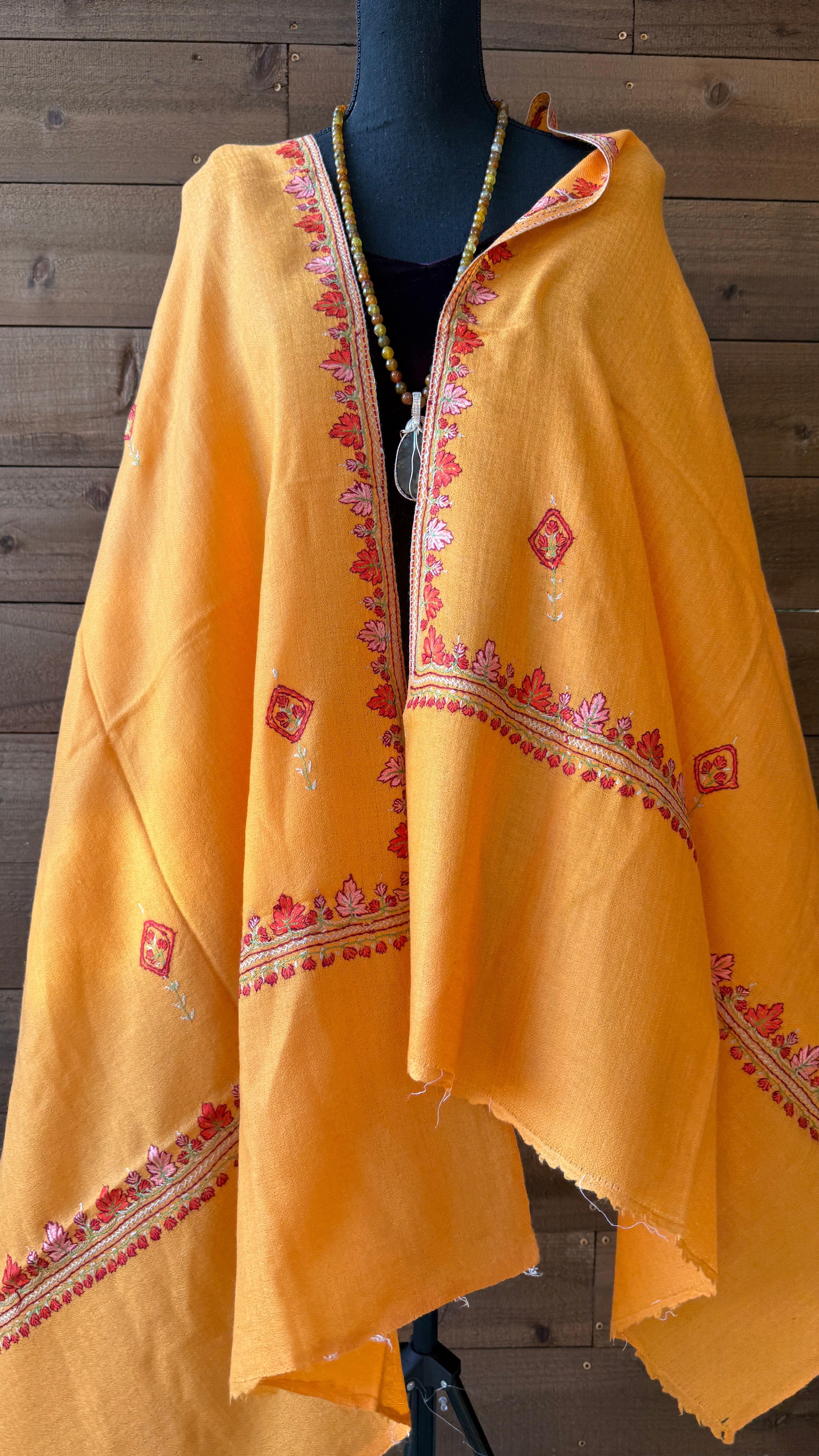 Kashmiri Pashmina Stole/Shawl - Yellow Sozni