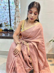 Pure Khadi Matka Cotton Brocade - Dusty Pink Color Handwoven