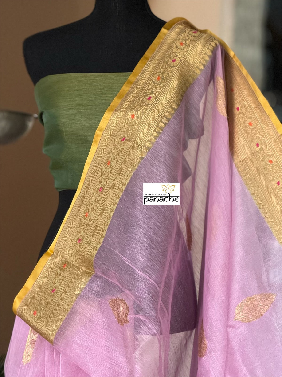 Linen Silk Banarasi - Lavender Green