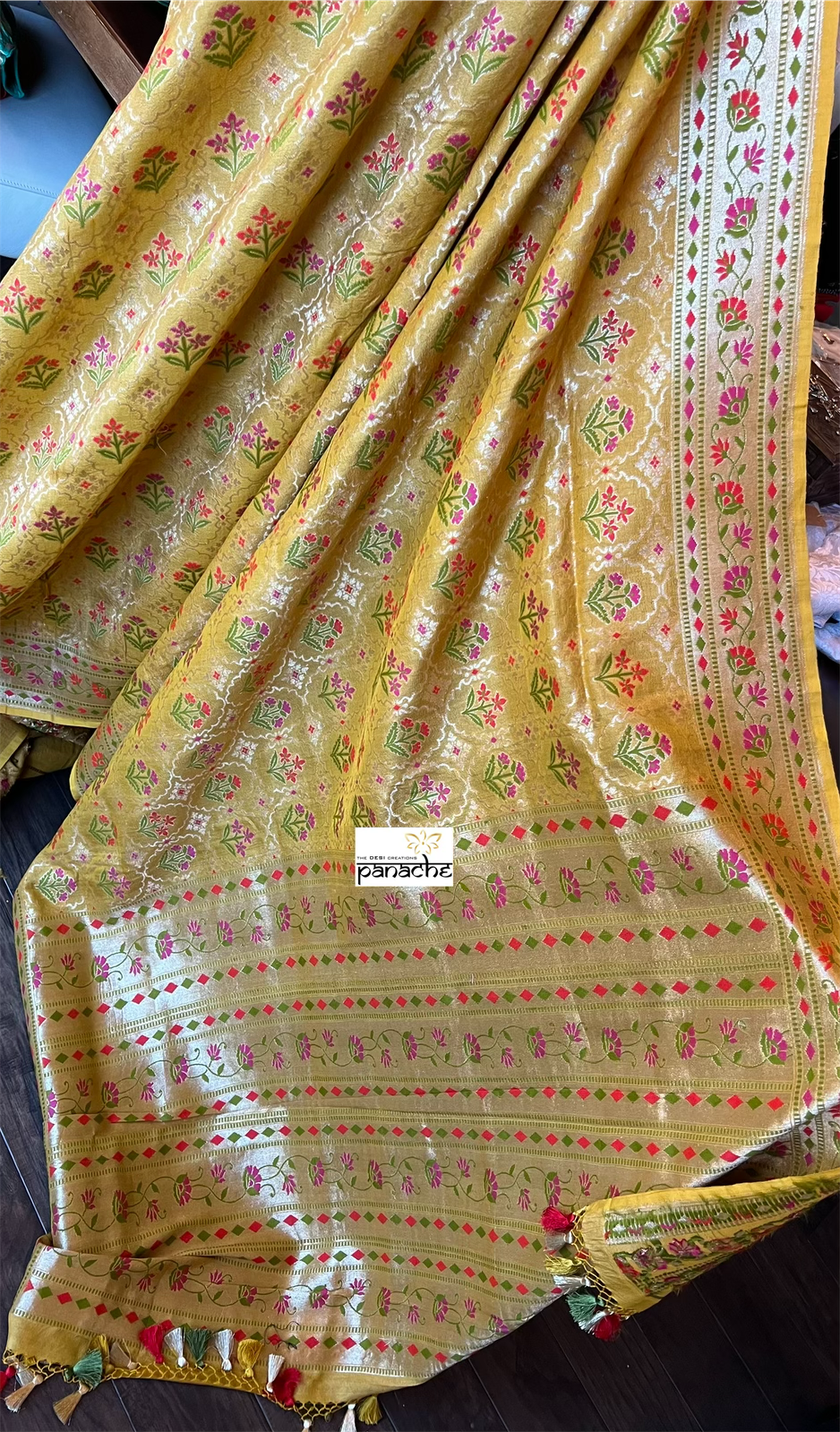 Pure Tussar Silk Banarasi- Yellow Meenakari Paithani