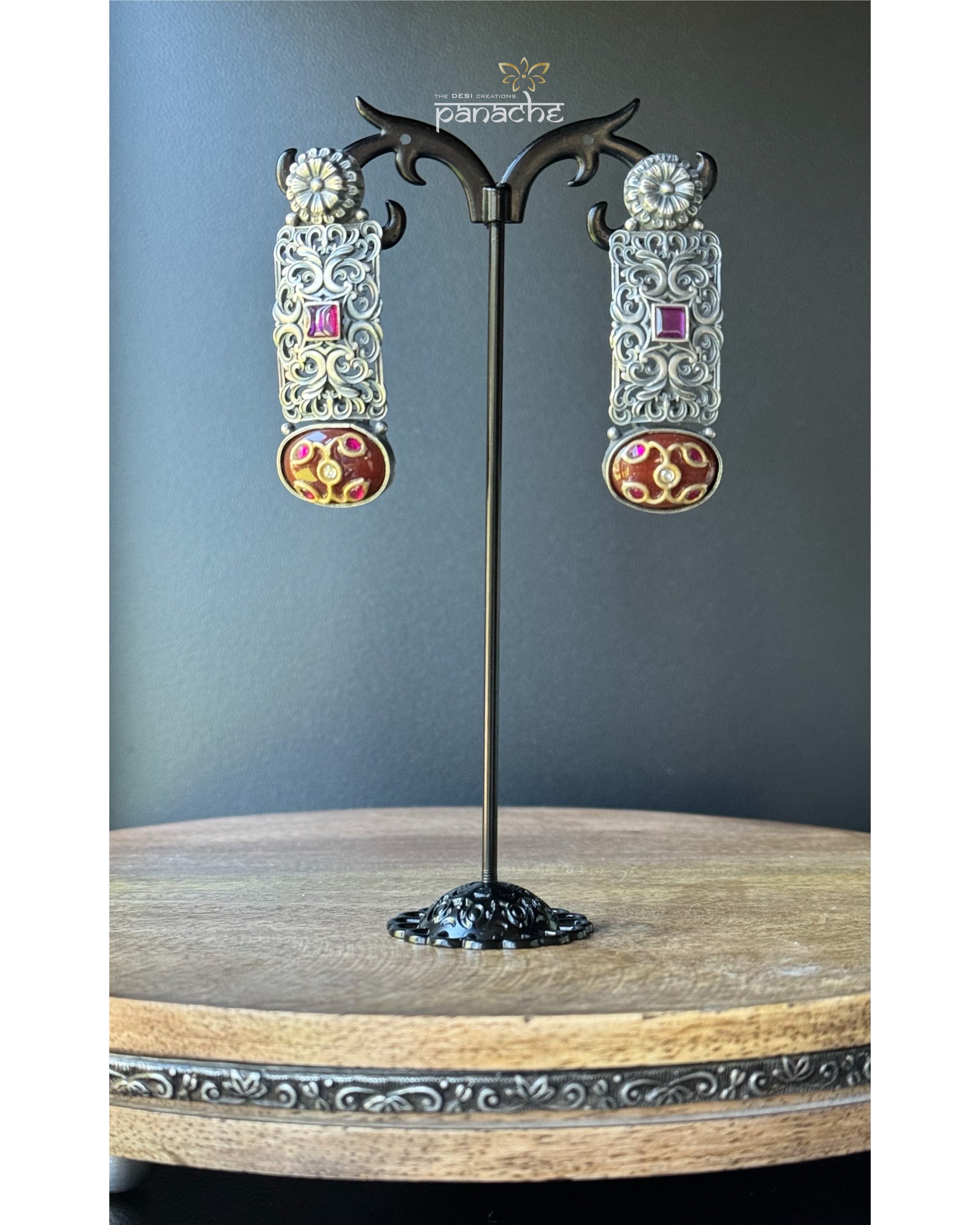 Earring 925 Silver- Brown Onyx