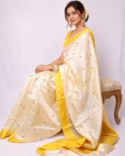 Pure Chanderi Pattu Silk - Off White Lemon Yellow