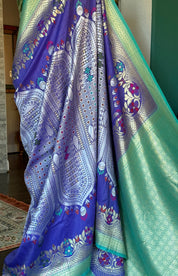 Tussar Georgette Banarasi - Purple Blue Mughal Inspired