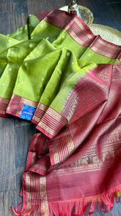 Pure Silk Kanjivaram - Green Maroon 2G Pure Zari