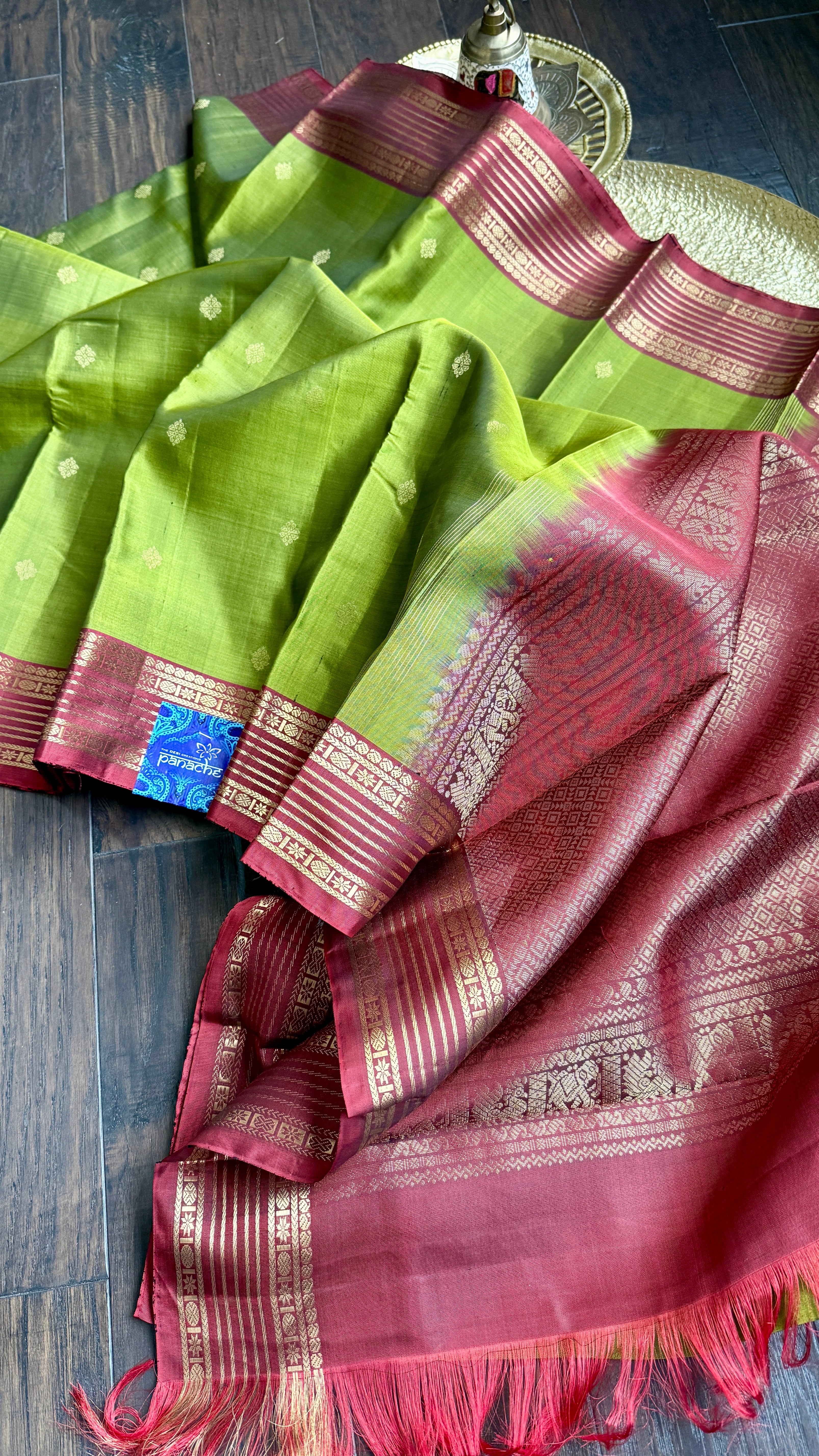 Pure Silk Kanjivaram - Green Maroon 2G Pure Zari