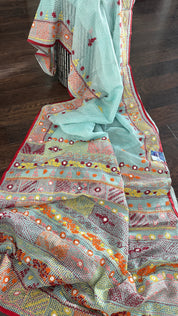 Kota Silk Lambani - Aqua Blue Embroidered