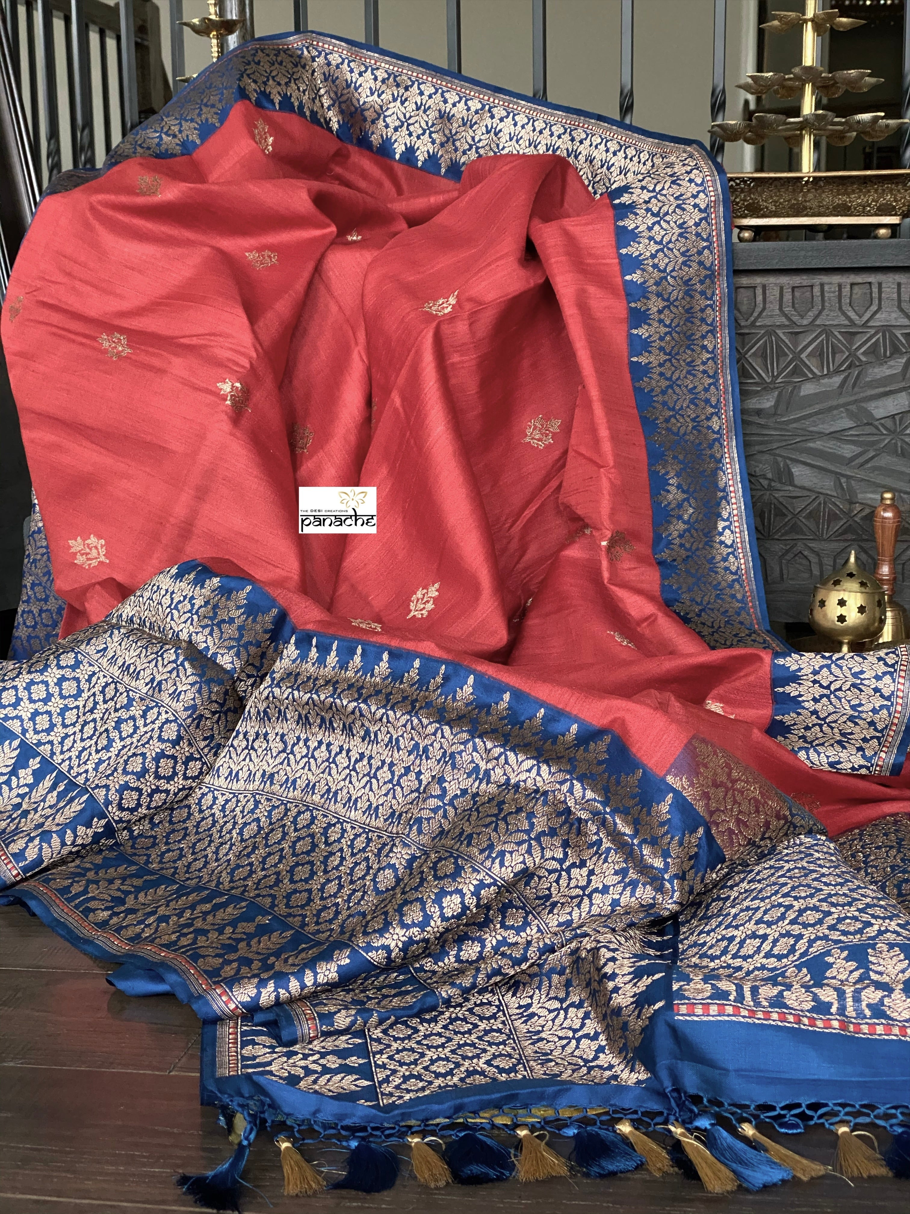 Pure Tassur Silk Banarasi - Red Blue