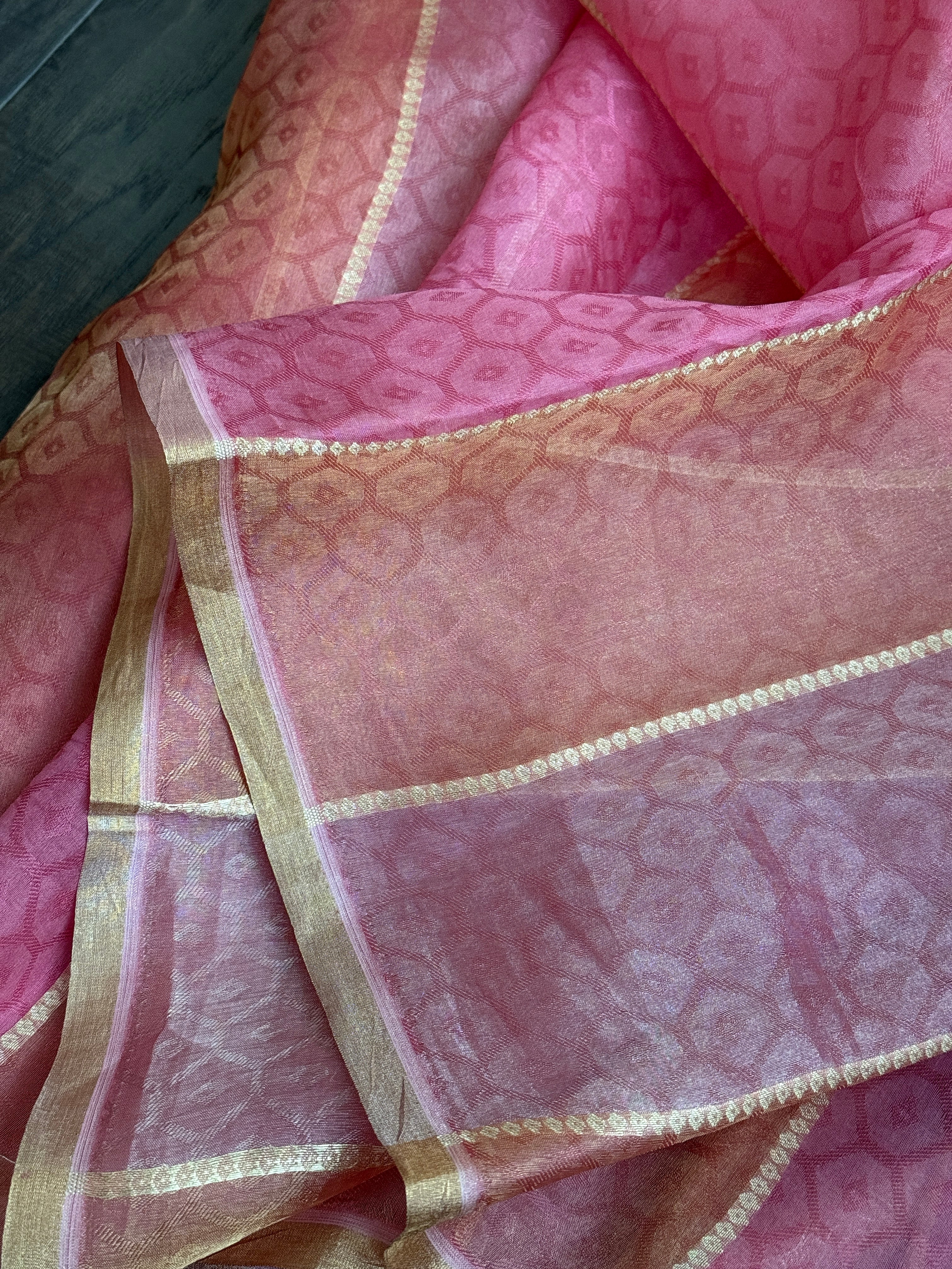 Tissue Organza Silk Banarsi - Rangkat Peach Pink