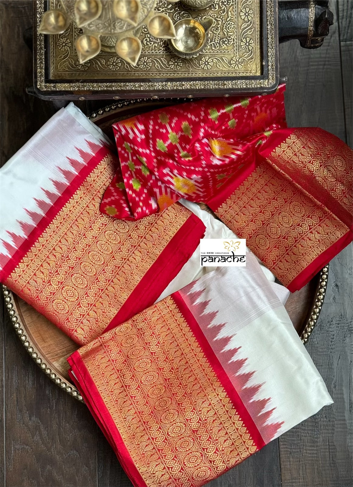 Pure Silk Kanjivaram Ikat -  White Red Pochampally