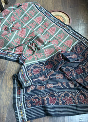 Pure Sambalpuri Cotton - Moss Green Grey NabaKothi