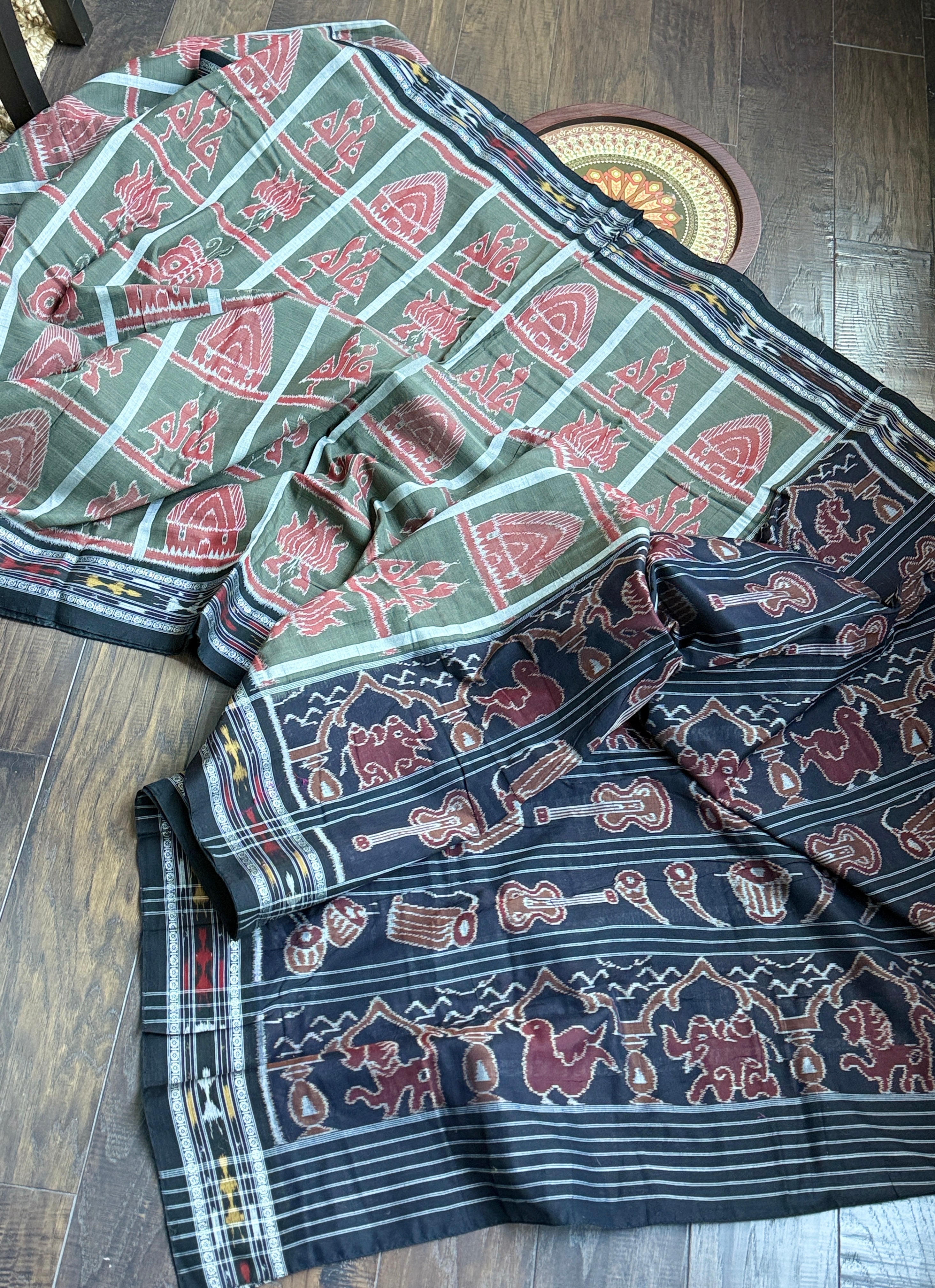 Pure Sambalpuri Cotton - Moss Green Grey NabaKothi