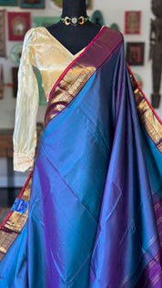 Pure Silk Kanjivaram - Peacock Blue Woven