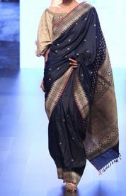 Katan Silk Banarasi - Black Red Kadwa