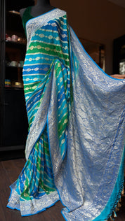 Khaddi Georgette Banarasi - Firozi Blue Green Multi color Rangkat