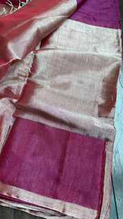 Chanderi Tissue Silk - Magenta Purple Golden woven