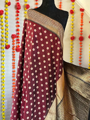 Pure Silk Katan Banarasi - Wine Maroon Black