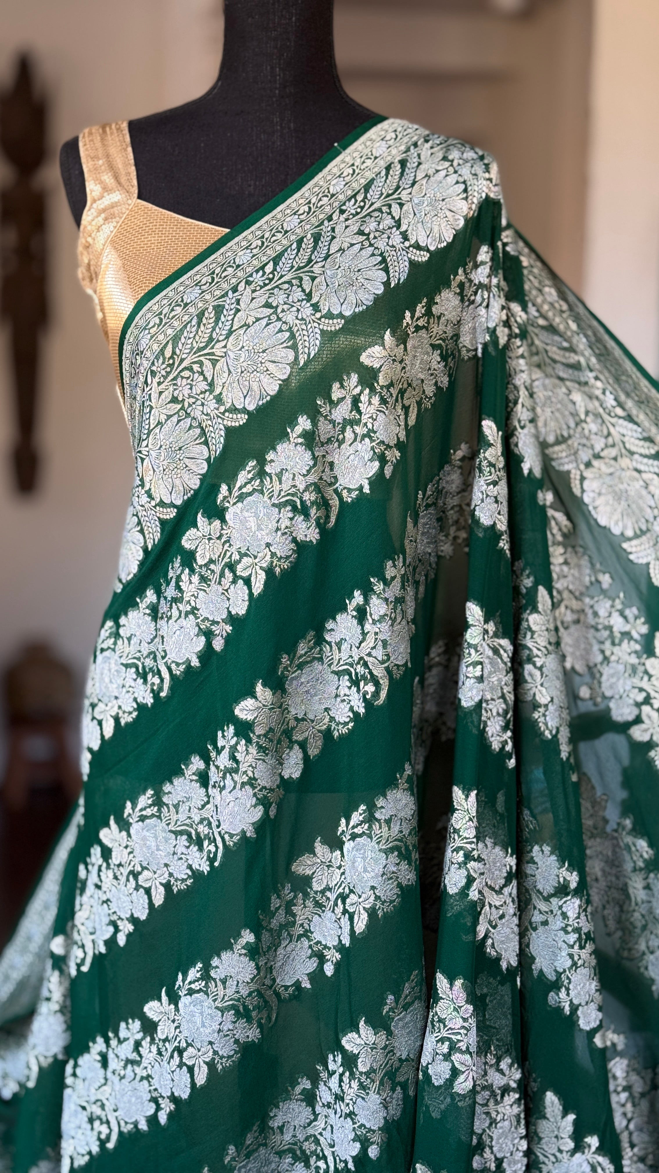 Khaddi Georgette Banarasi - Green Sona Rupa Zari