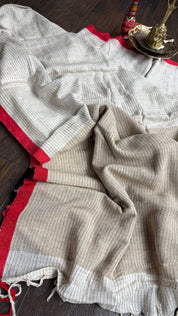 Pure Khadi Cotton Jute Handloom - Off White Red