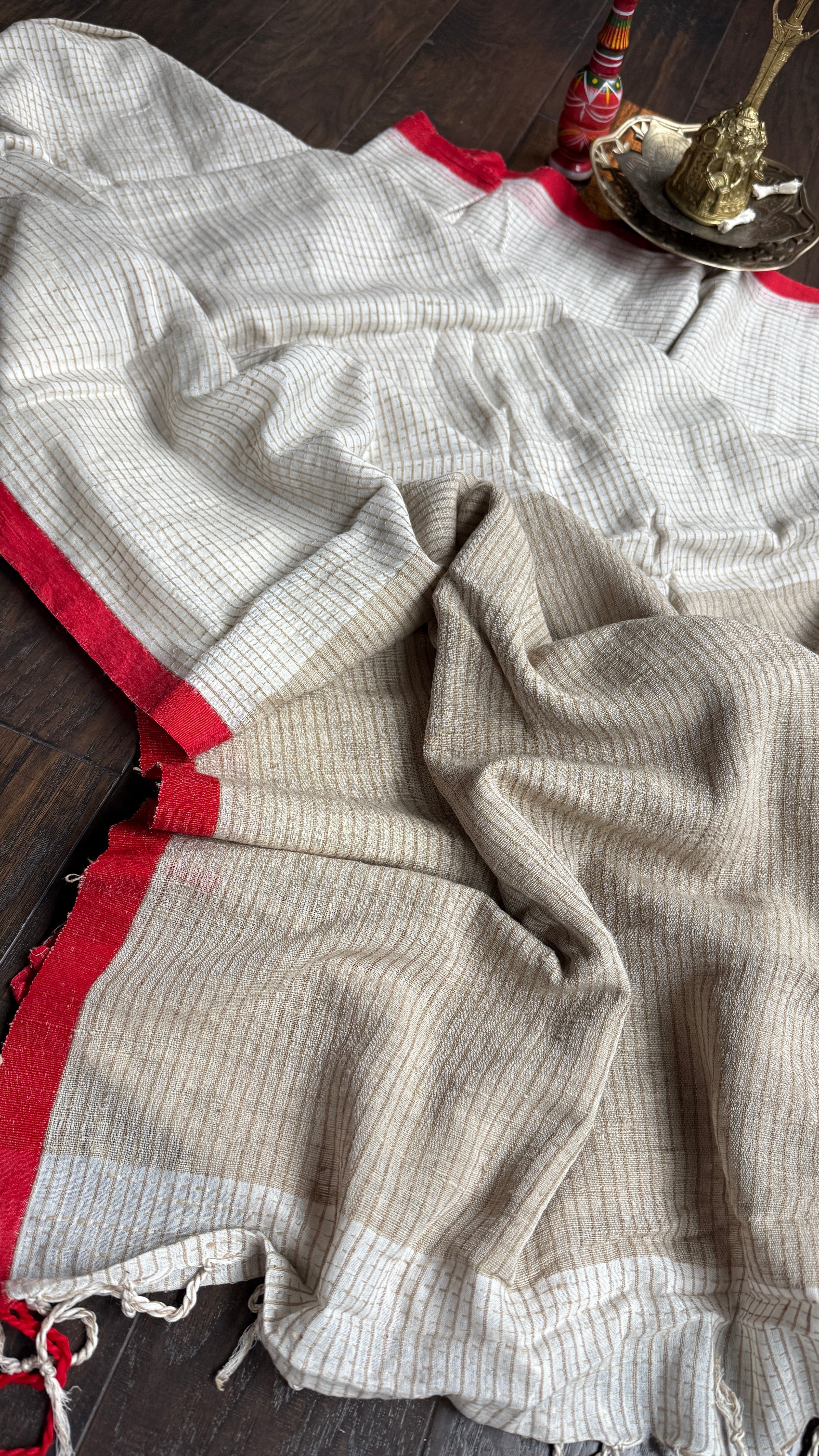 Pure Khadi Cotton Jute Handloom - Off White Red