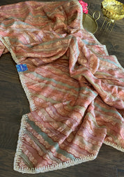 Designer Organza Leheriya - Light Rust Pink Multi Color