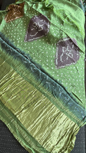 Modal Silk Hand Bandhej - Green Makdi Palla