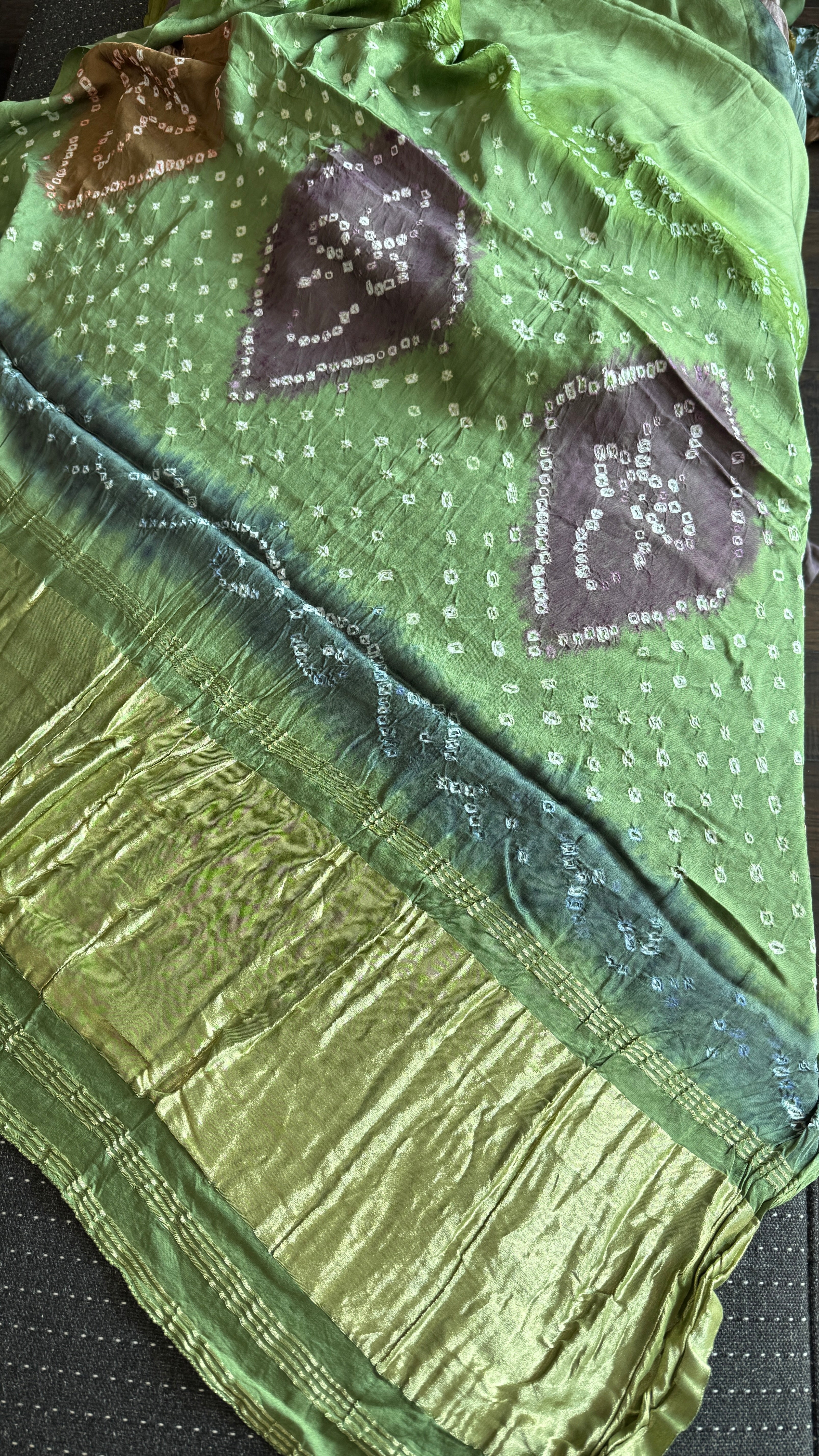 Modal Silk Hand Bandhej - Green Makdi Palla