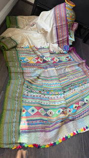 Pure Vidarbha Tussar Lambani - Beige Hand Embroidered
