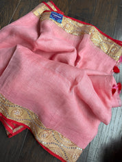 Designer Linen Sequin Embroidered - Peach Red