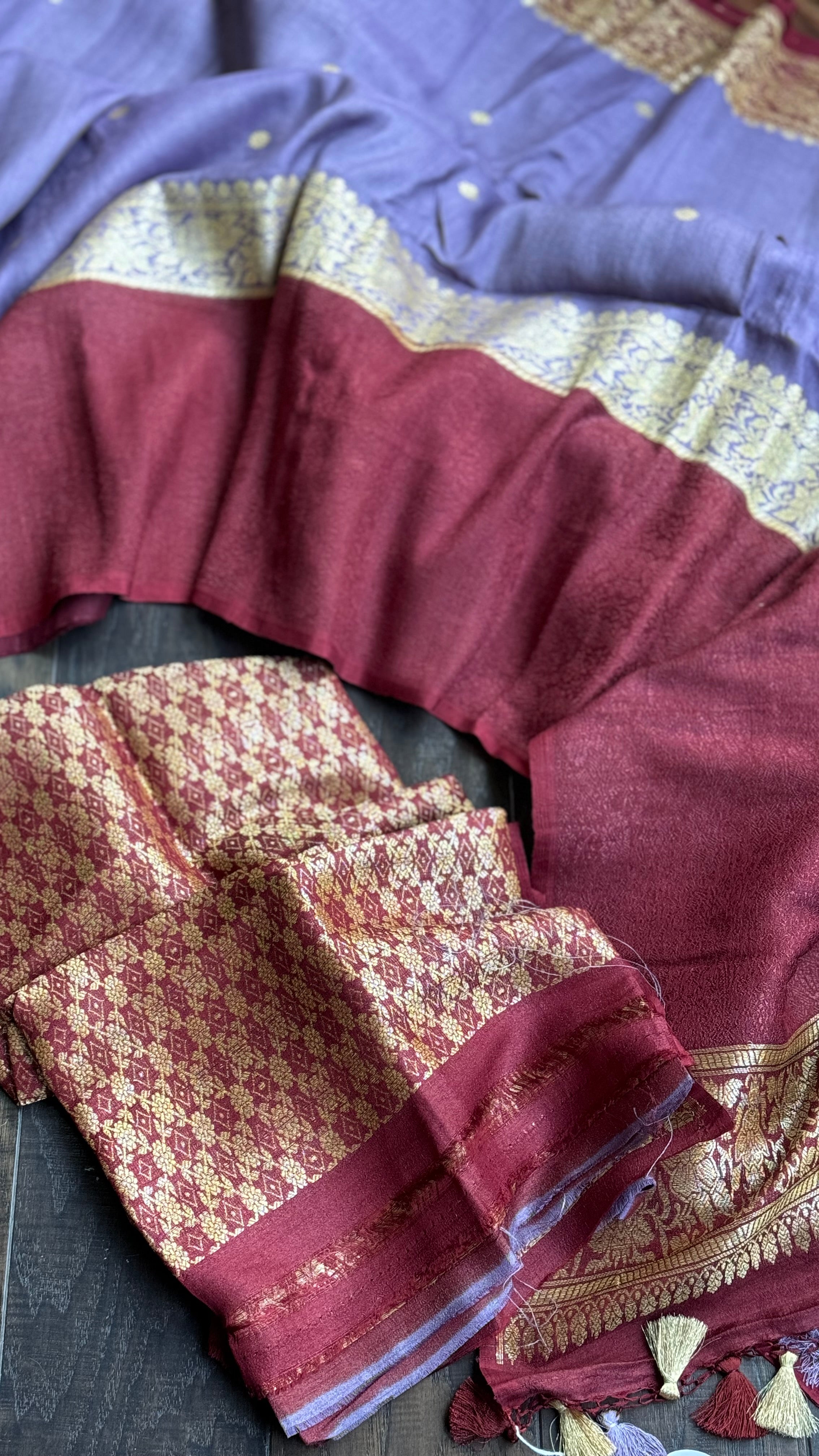 Khaddi Tussar Georgette Banarasi - Lavendor Maroon