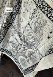 Nellore Silk Printed Kalamkari  - Cream Black