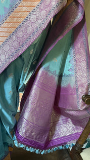 Pure Silk Katan Banarasi- Light Blue Kadhua Antique Silver Zari