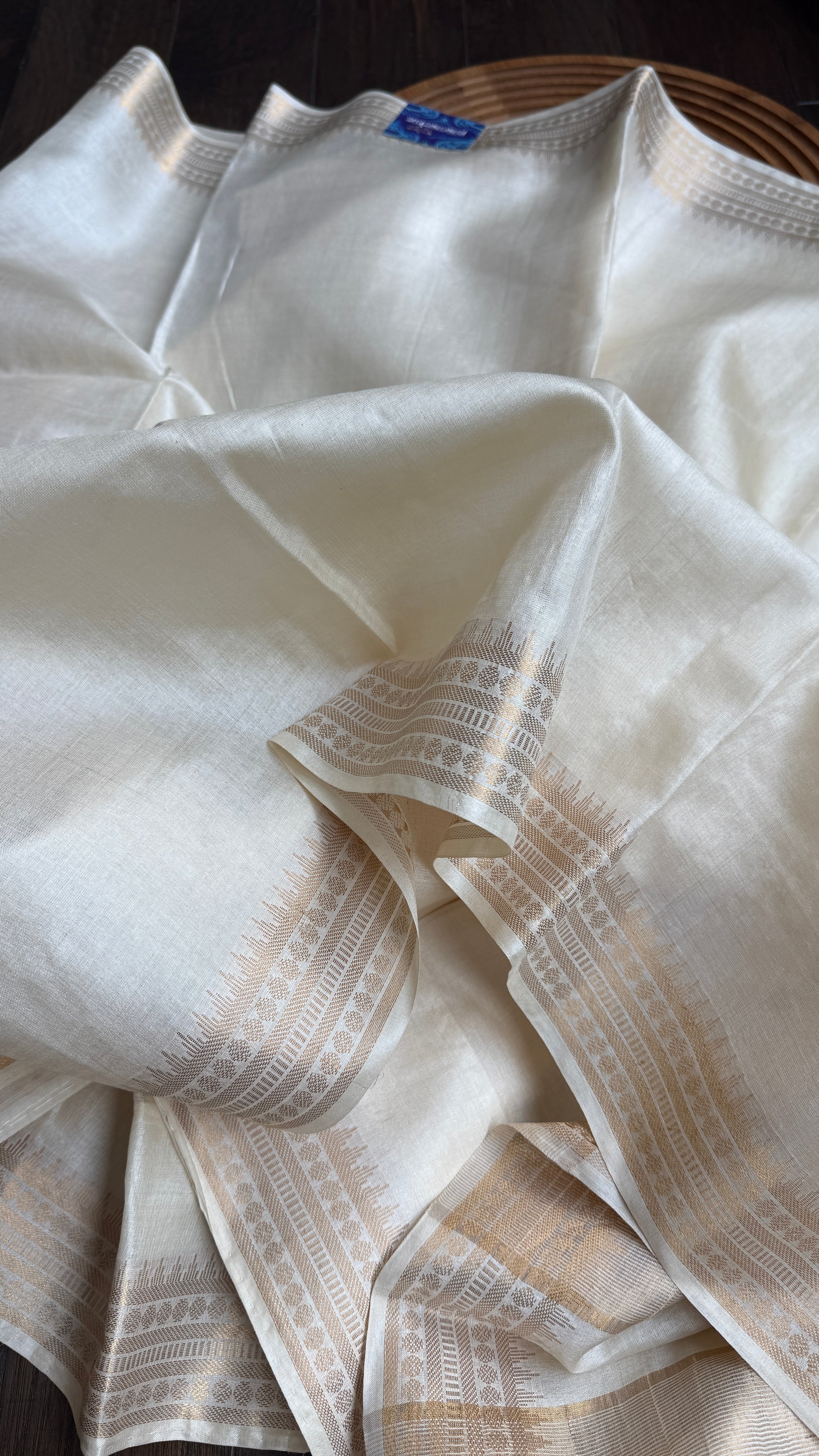 Handwoven Tussar Silk - Beige Golden Zari