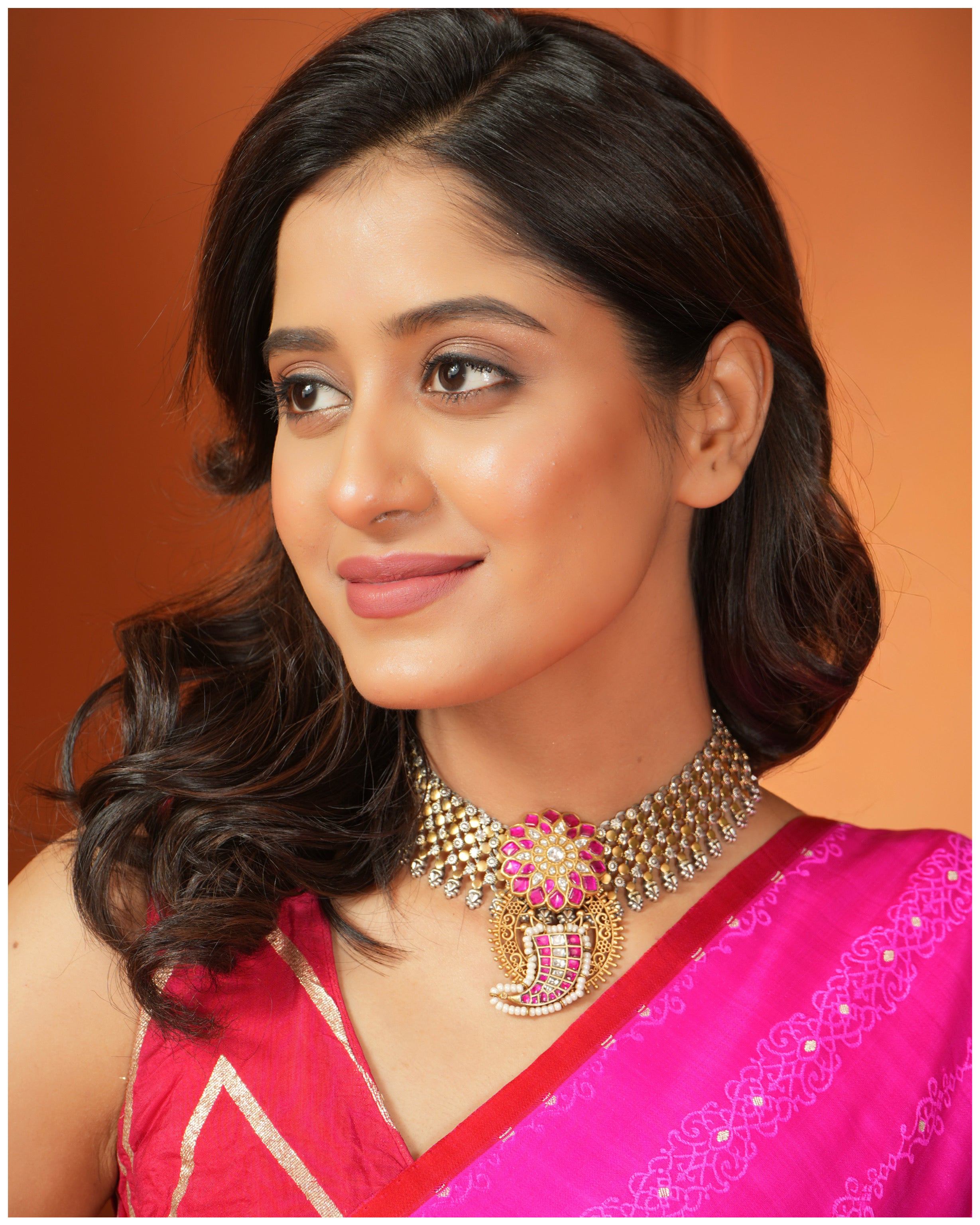Pure Silk Tanchoi Banarasi - Hot Pink Borderless