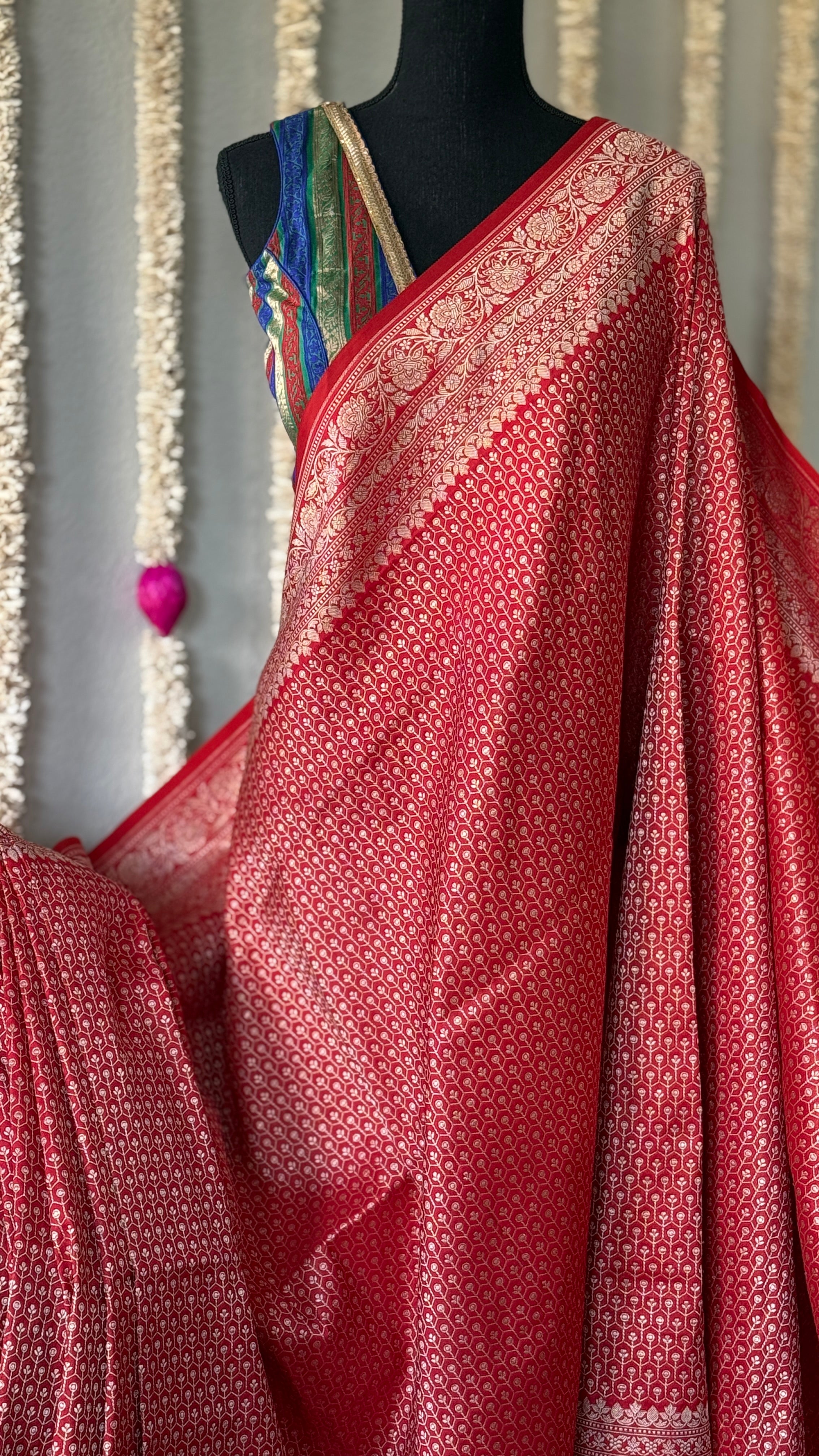 Soft Silk Banaras Saree - Red Zari Woven