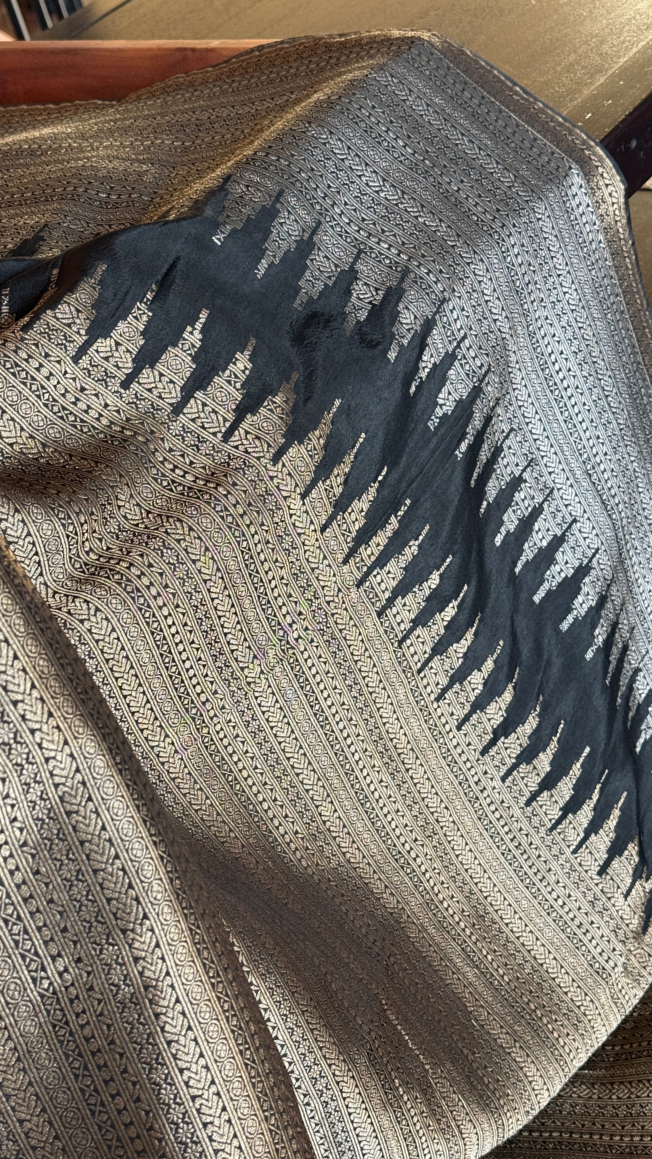 Designer Soft Silk Brocade Banarasi - Black Gold Zari