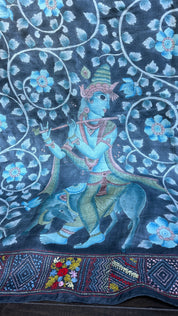 Tussar Silk Pen Kalamkari - Grey Hand Embroidered