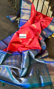 Pure Silk Kanjivaram - Raspberry Red Blue Dual Shaded