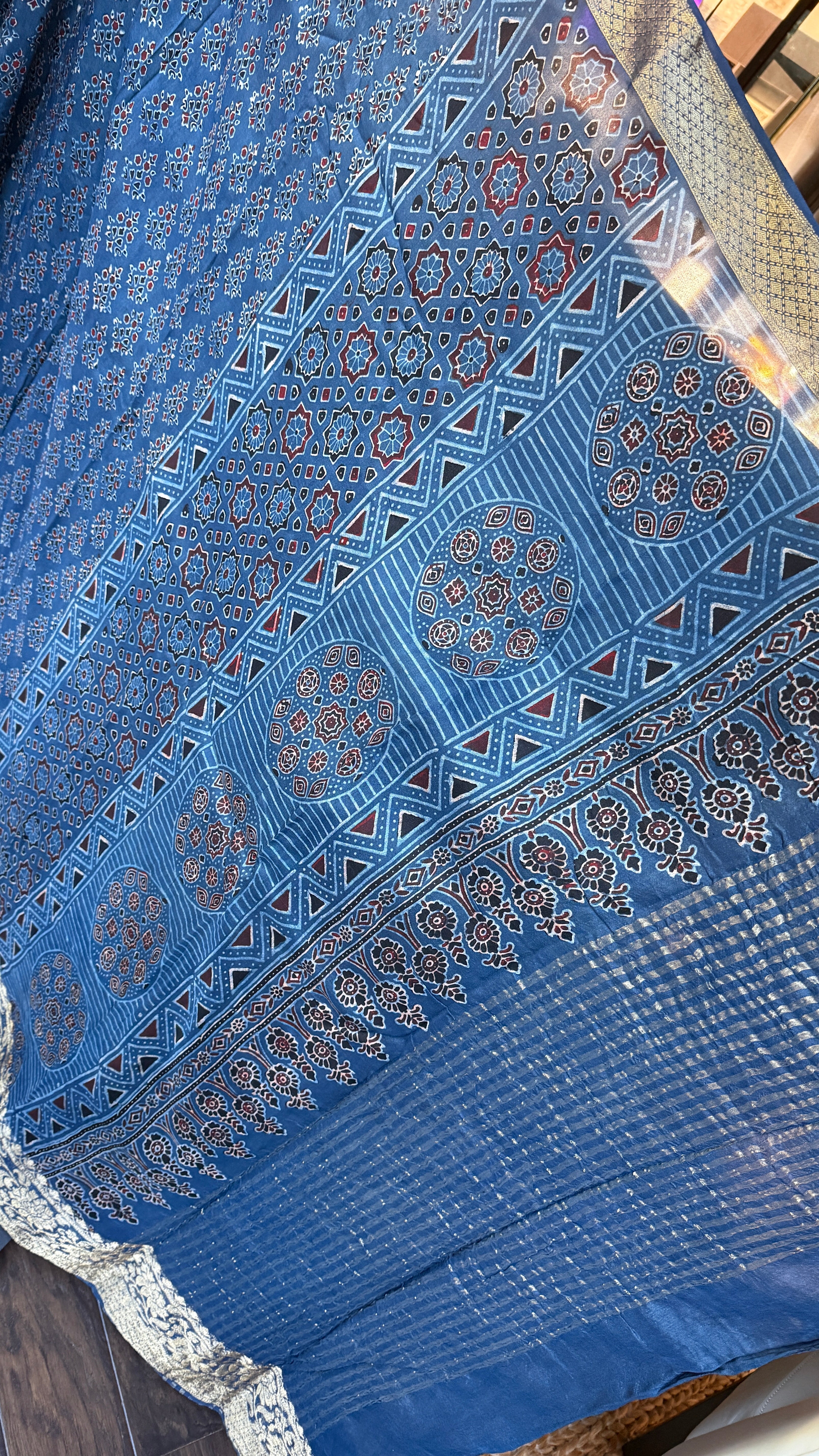 Dola Silk Ajrakh - Indigo 2