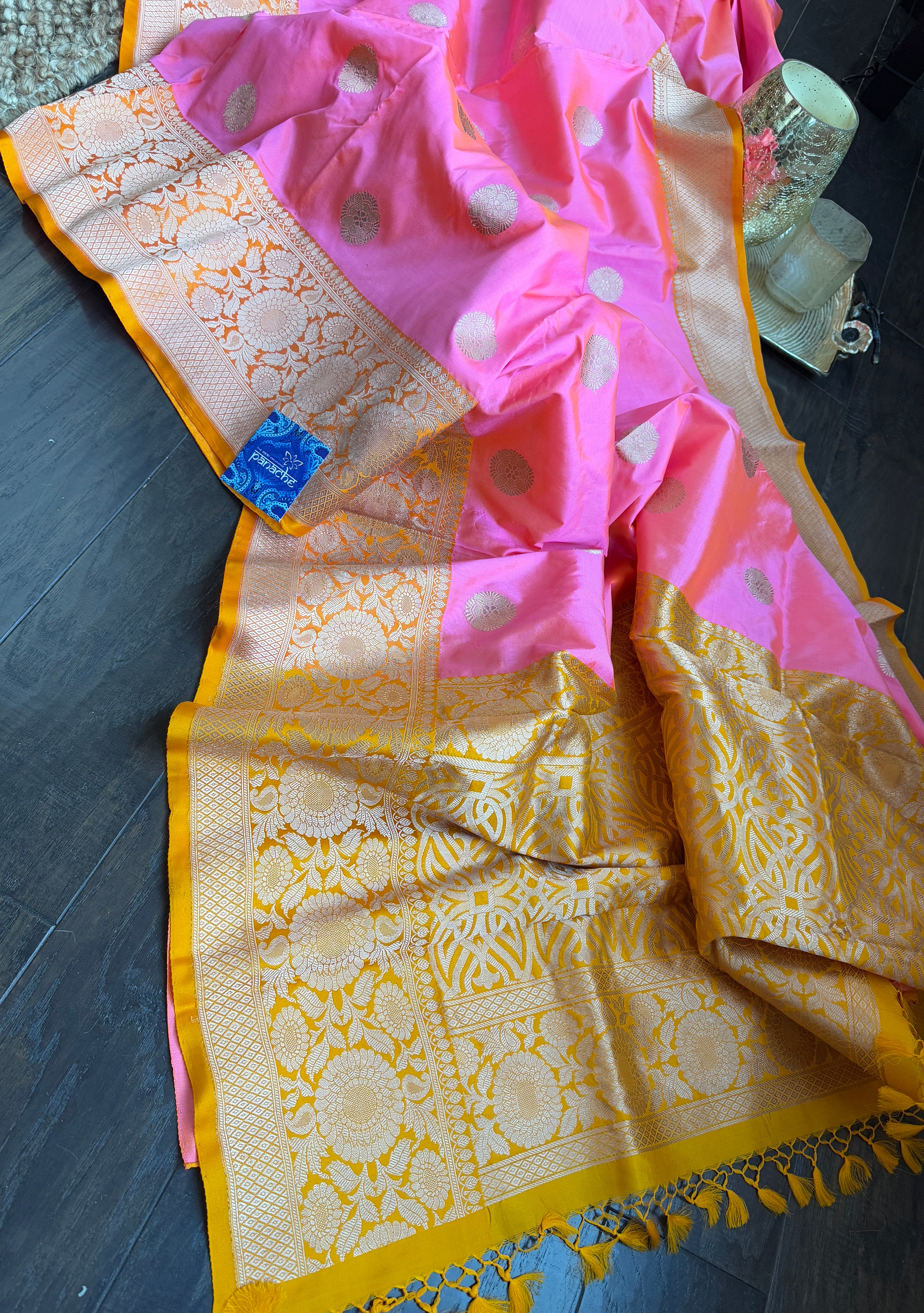 Katan Silk Banarasi - Shot Pink Orange