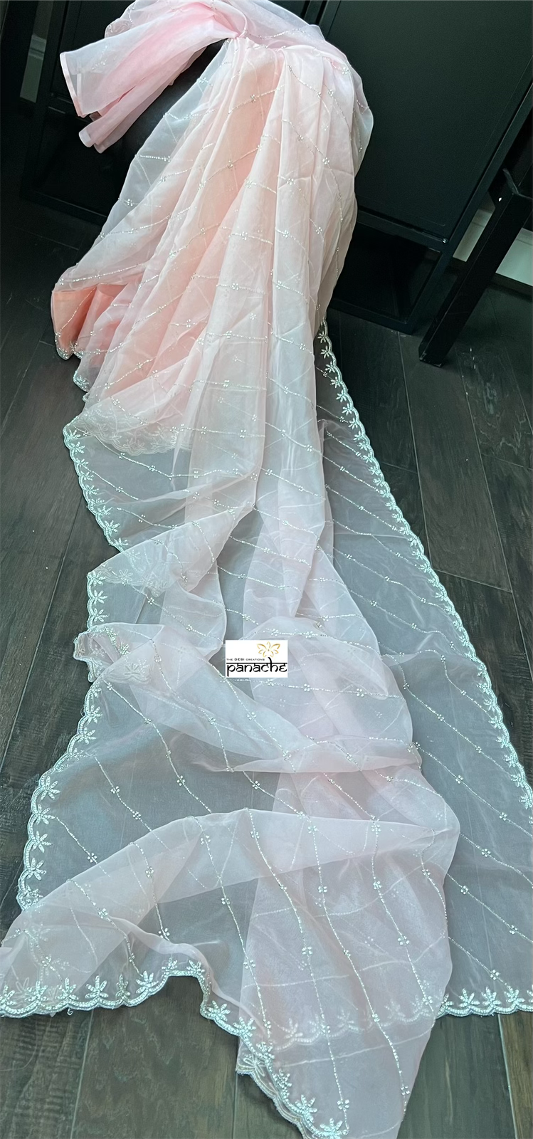 Designer Organza - Light Peach Pink Leheriya