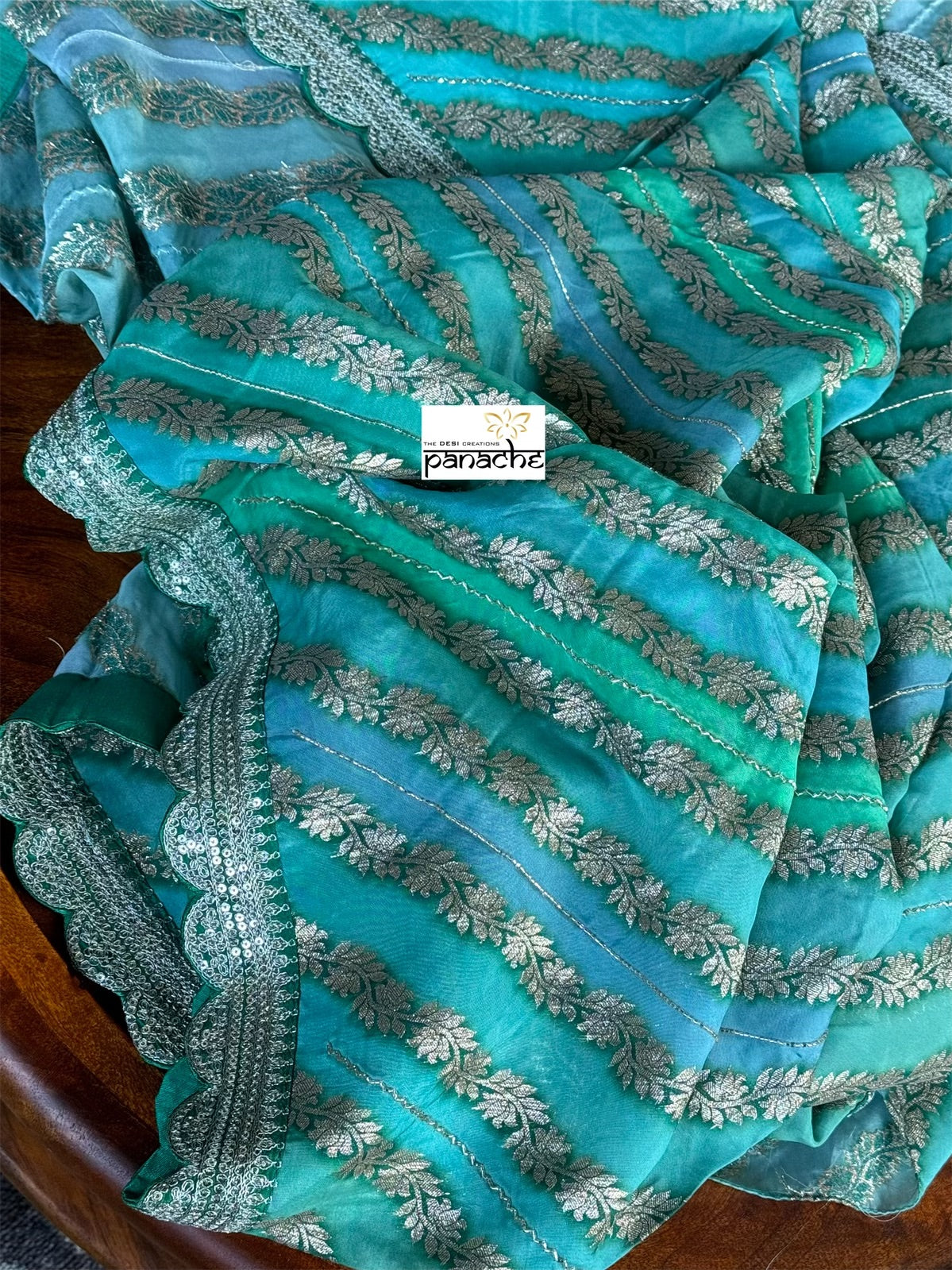 Designer Organza Leheriya - Sea green