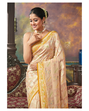 Khaddi Georgette Banarasi - Light Peach Cream Hand Brush Painted