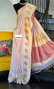 Khaddi Georgette Banarasi - Pink Hand Painted Meenakari