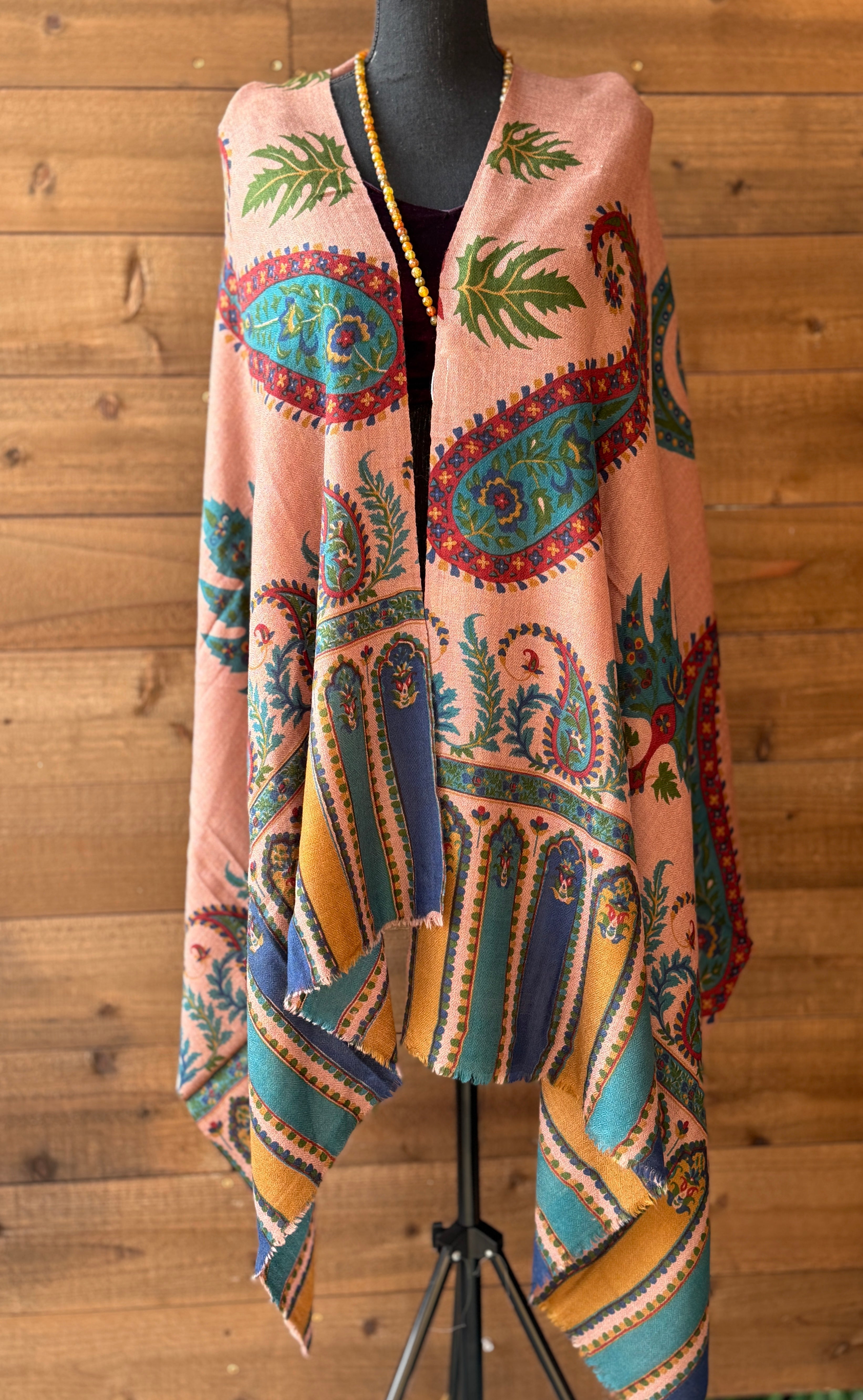 Kashmiri Pashmina Stole - Thulian Pink Multi Resham Woven