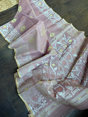 Dhakai Jamdani  - Dusty Pink Gold Silver Zari  Woven